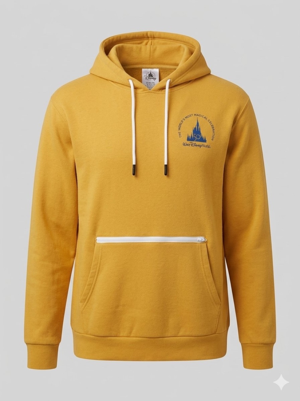 Walt Disney World 50th Anniversary Mustard Yellow Castle Zip-Pocket Hoodie XXL